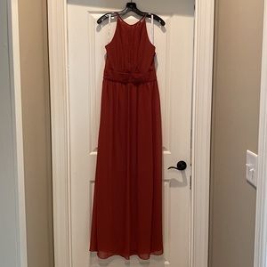 David’s Bridal High-Neck Chiffon Bridesmaid Dress w/ Keyhole, Size 12, Cinnamon